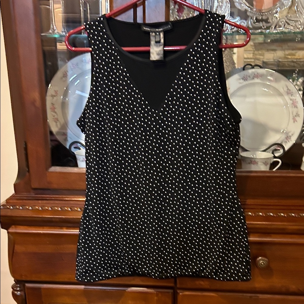 White House Black Market Black and White Dotted Tank Top